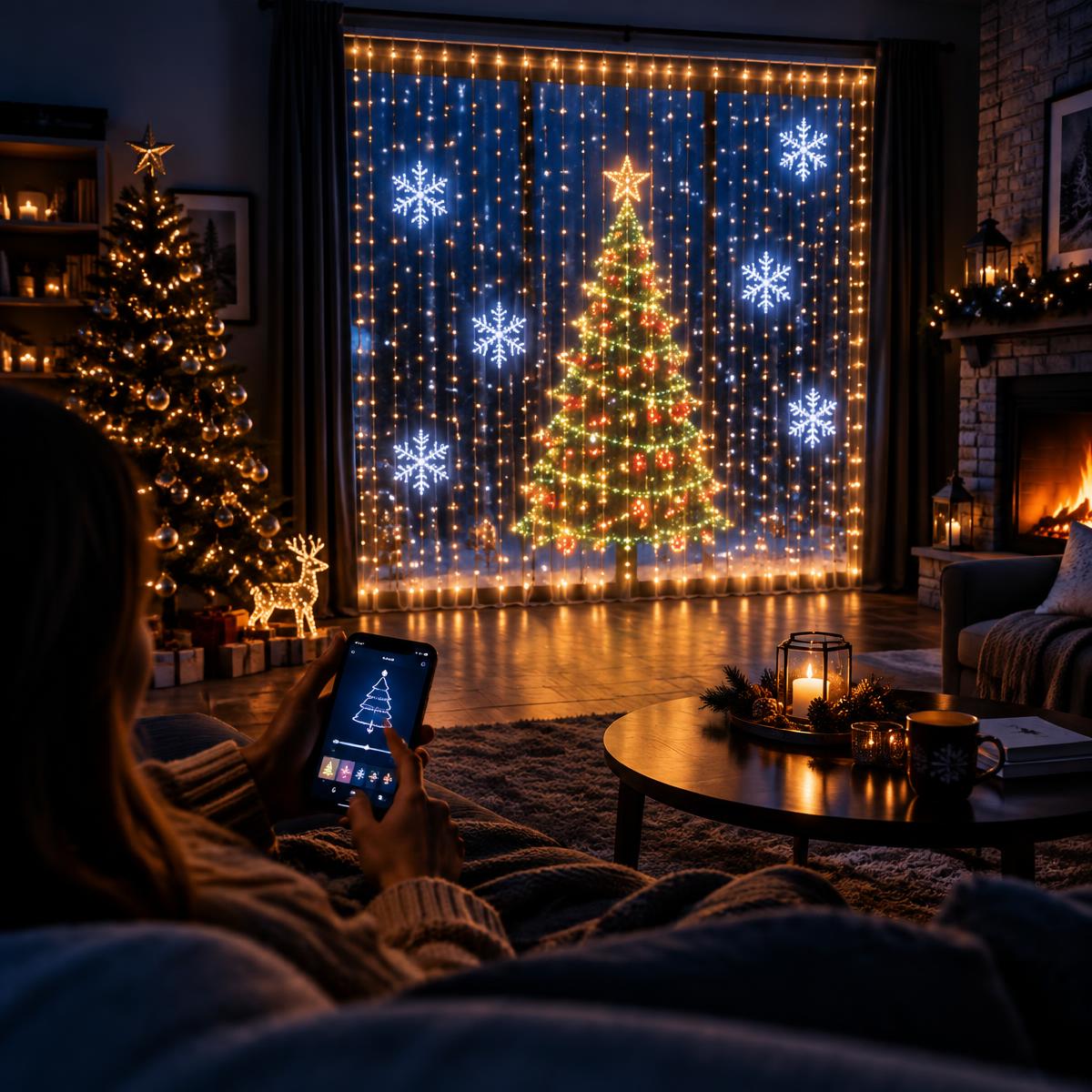 MerryGlow curtain lights controlled from a phone
